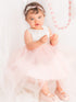 Petite Adele Baby Girls Blush Satin Tulle Glitter Belt Flower Girl Dress 6-24M - SophiasStyle.com